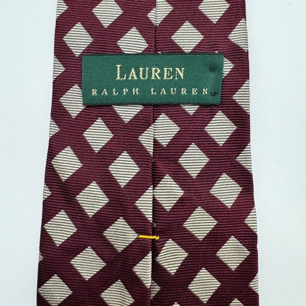Lauren‎ Ralph Lauren Mens Silk Tie Burgundy Cream Geometric Diamond Luxury